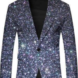 Men's 80s Party Blazer with Shiny Sequins Slim Fit Elegant Tuxedo Jacket Suit Jacket Regular Fit Wedding Glitter Jacket