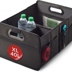Praknu XL Folding Trunk Organizer - 3 Flexible Compartments with 5 Pockets - Non-Slip Base - Ideal Size for Car Organization - Sturdy and Waterproof Oxford Fabric