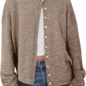 Saodimallsu Women's Long Sleeve Round Neck Soft Solid Button Down Cropped Cardigan