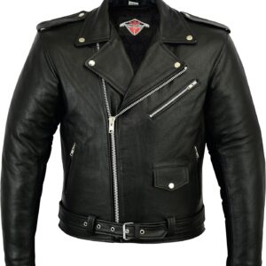 Texpeed Men's leather motorcycle jacket - Marlon Brando touring motorcycle jacket with original protections CE (EN 1621-1) Black - XXL